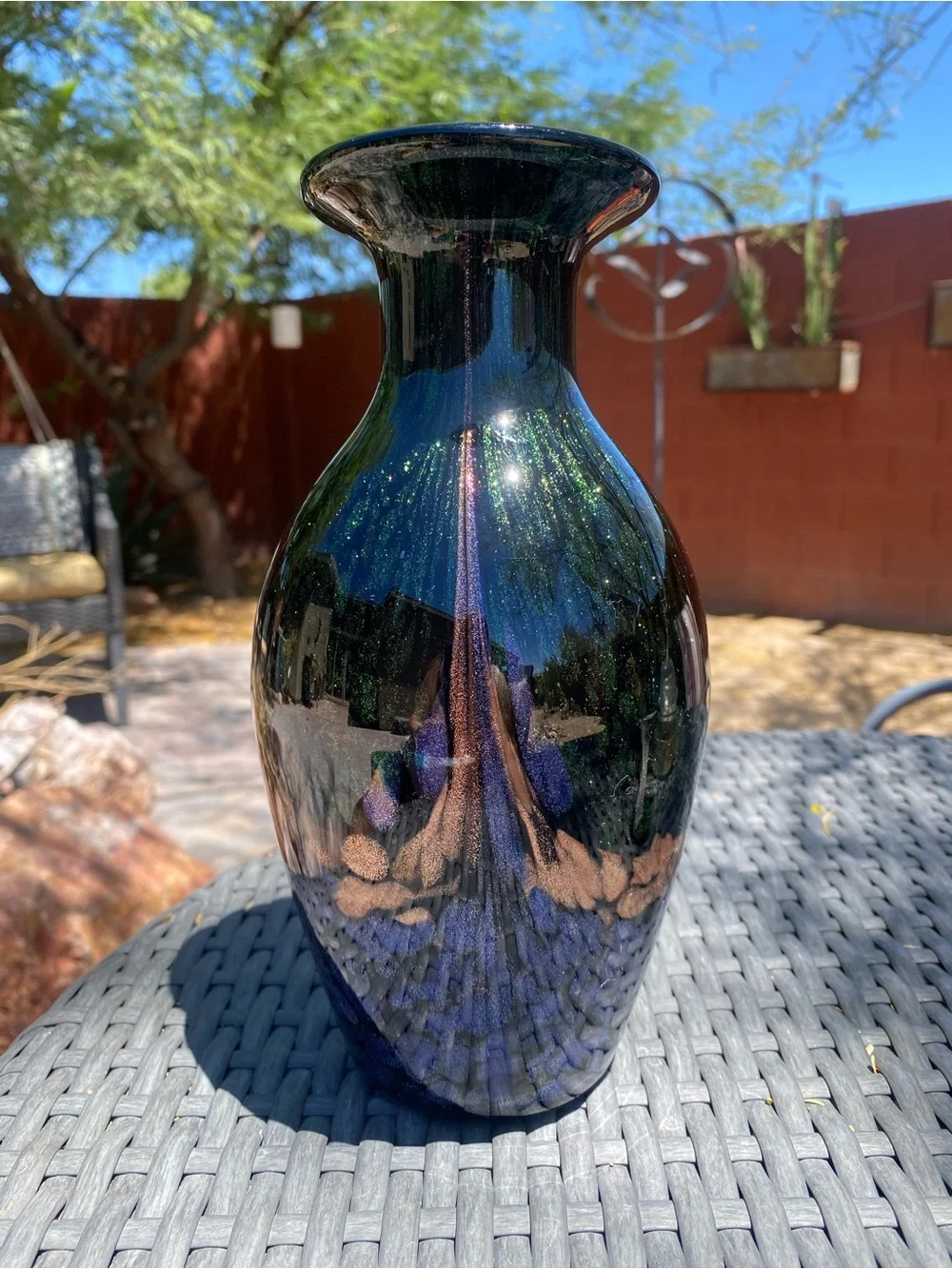 Dale Tiffany Iridescent Blue-Green Glass Vase vintage